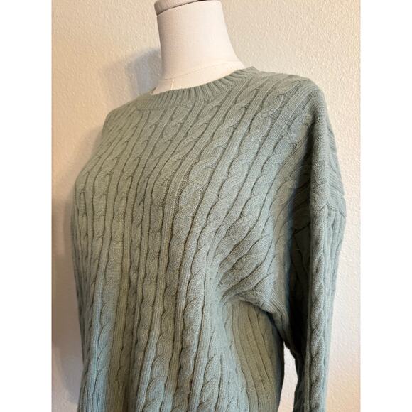 VIGOSS Sage Green Crewneck Cable Knit Sweater Cottagecore Fall | LARGE - Picture 3 of 7